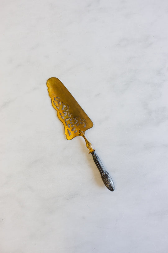 vintage french cake server with vermeil blade and silver handle