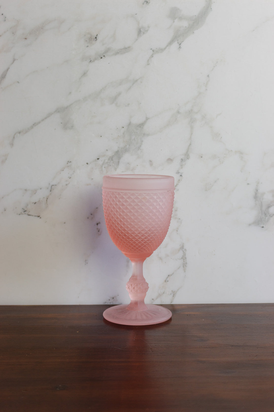 vintage french single frosted glass pink goblet