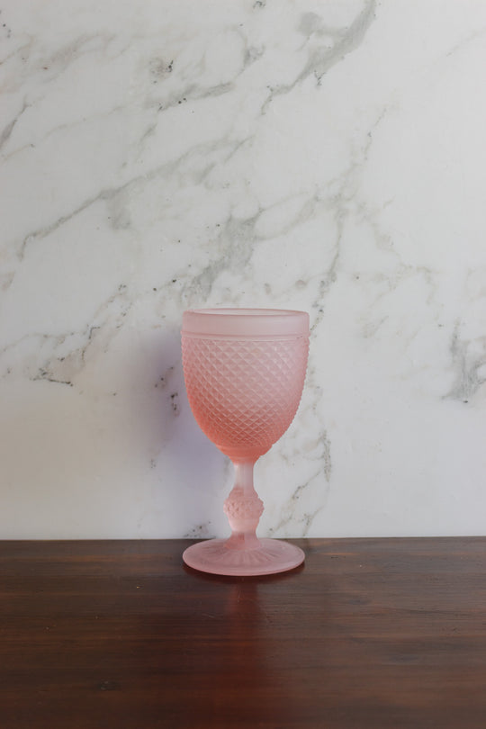 vintage french single frosted glass pink goblet