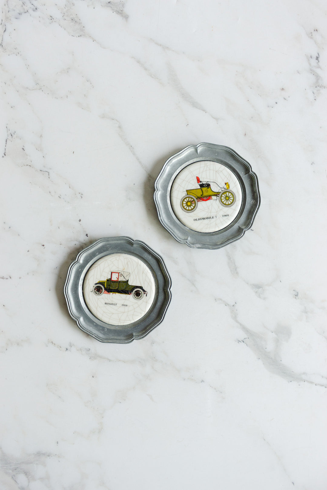 vintage german pewter and ceramic "sous bouteille" pair