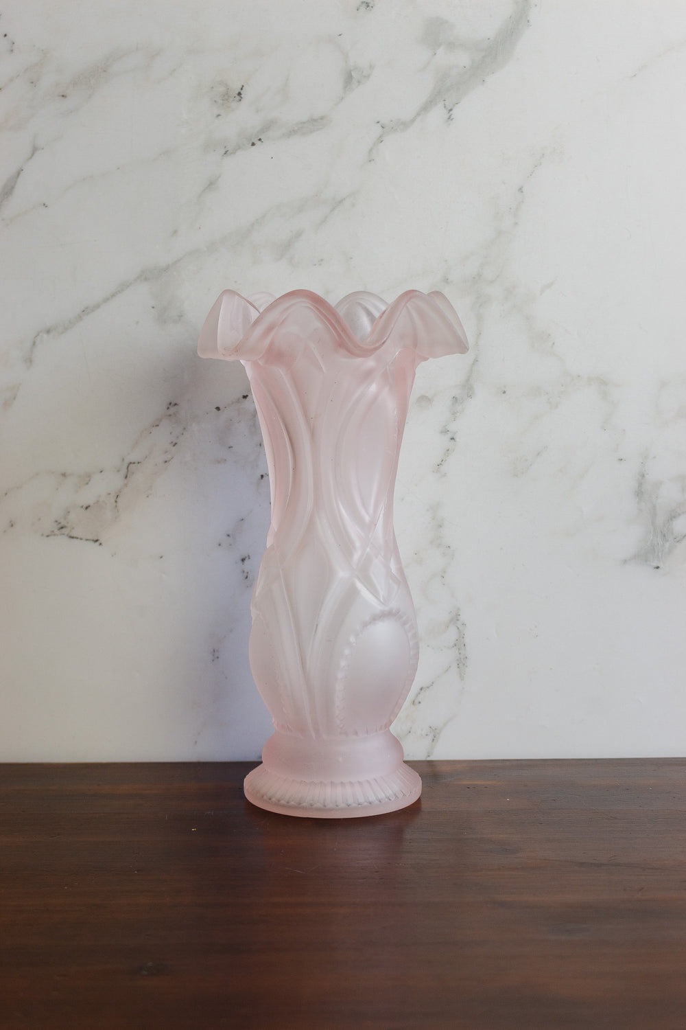art deco french pink frosted satin glass vase