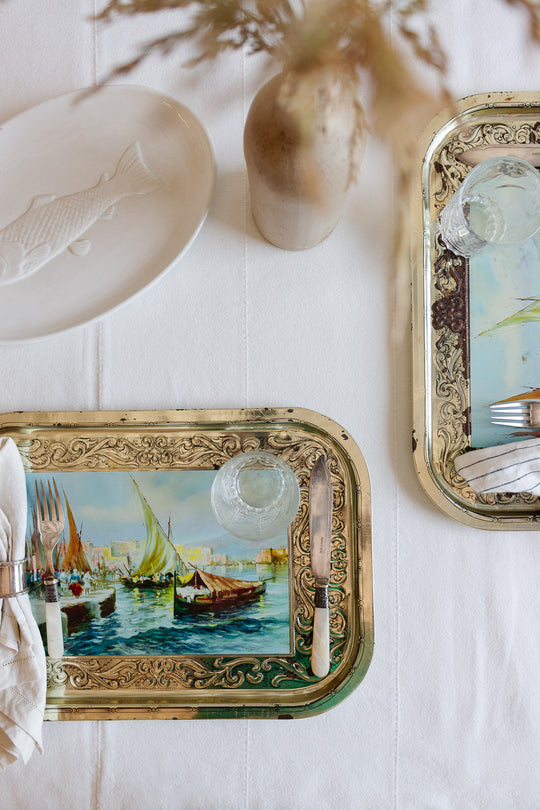 1960s vintage italian tin serving trays