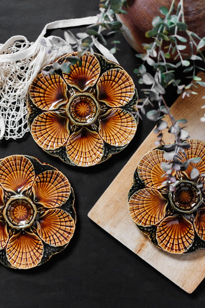 rare 1920s French Sarreguemines majolica oyster plates