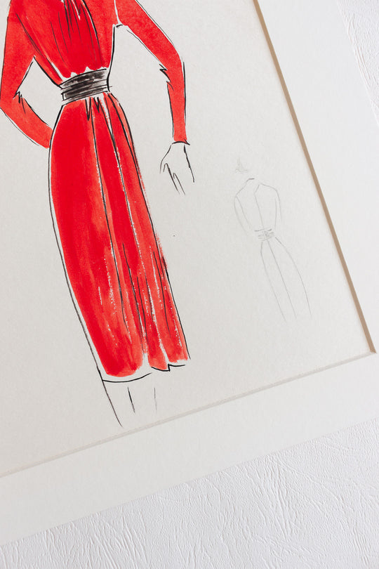 midcentury french fashion sketch