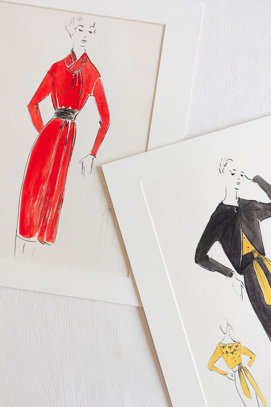 midcentury french fashion sketch