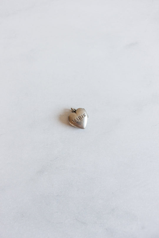 rare antique french “ex voto” solid silver coeur de marie pendant