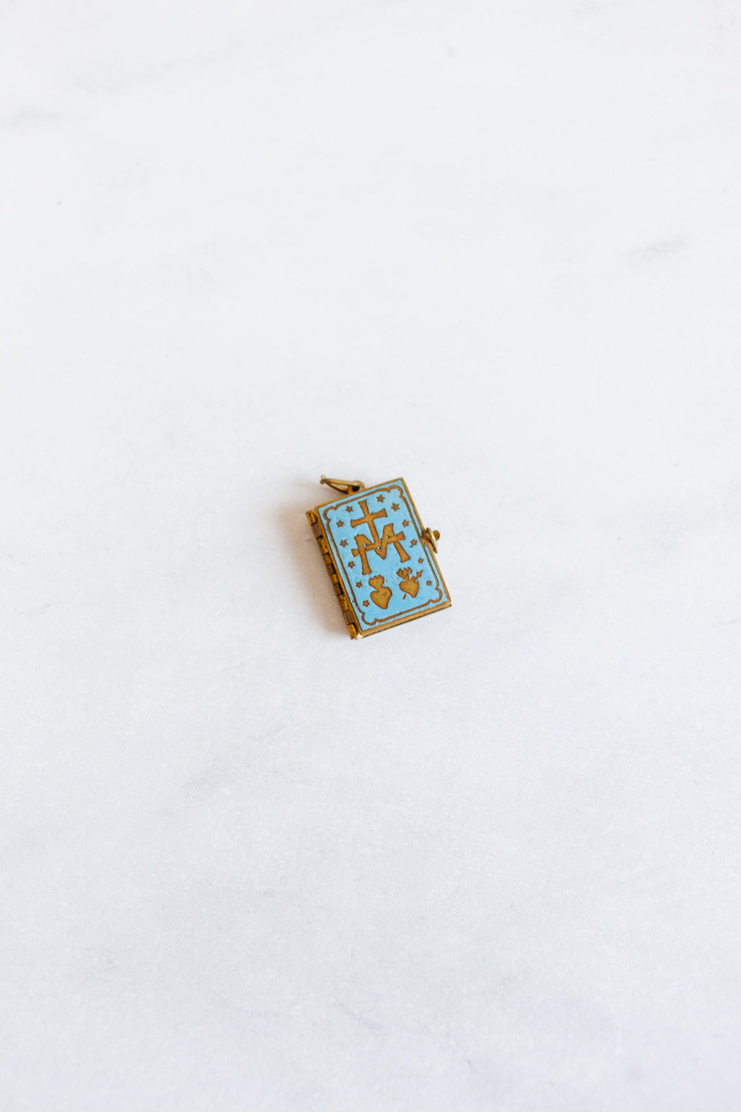 turn of the century French repousse and enamel sacred heart “ex voto” book pendant