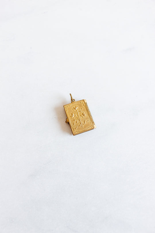 turn of the century French repousse and enamel sacred heart “ex voto” book pendant