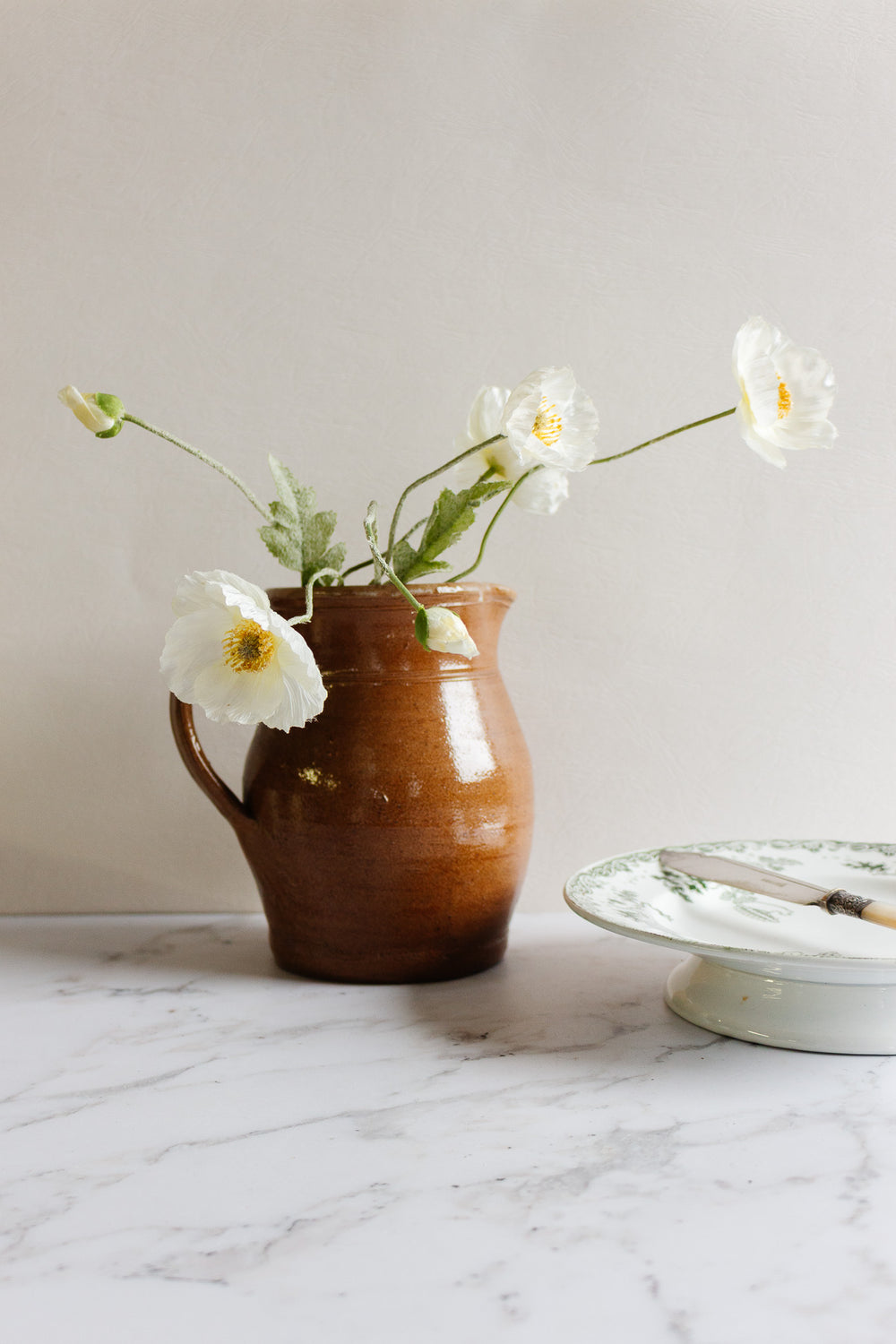 vintage french glazed stoneware pitcher