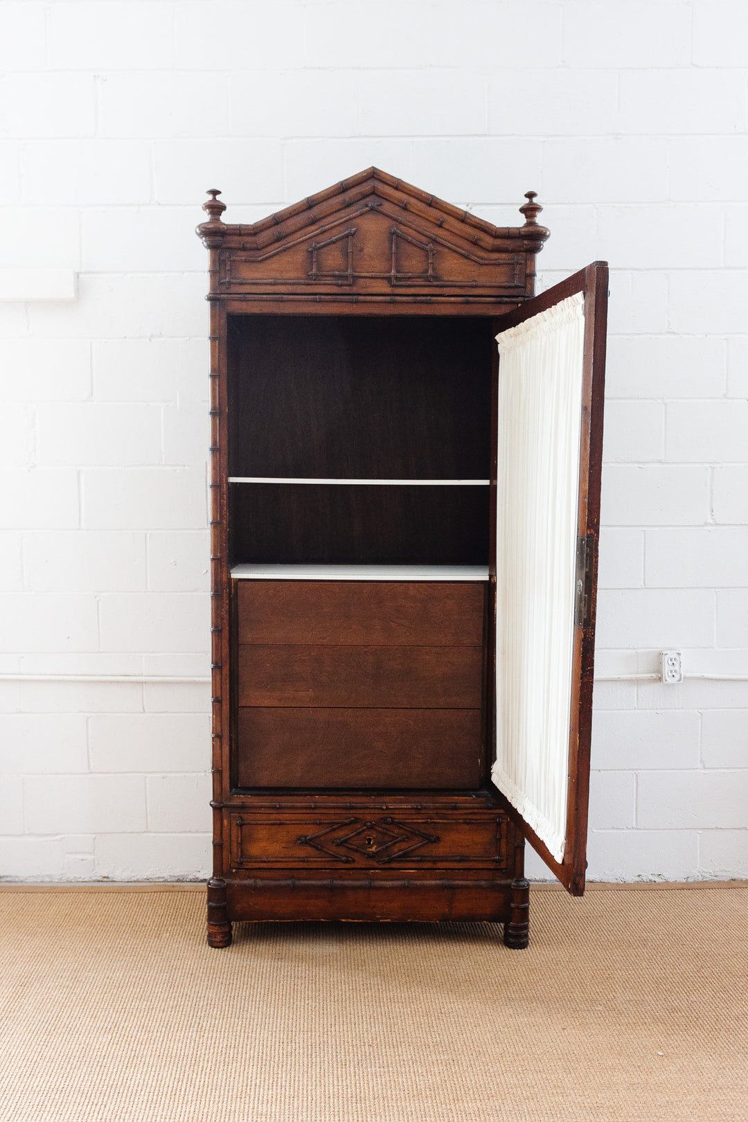 turn of the century French pine Chinoiserie armoire