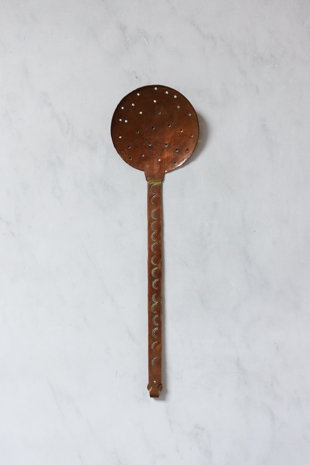 pair of antique French extra large hand forged copper utensils