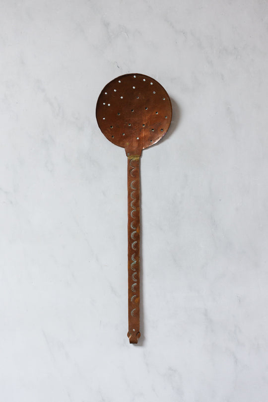 pair of antique French extra large hand forged copper utensils