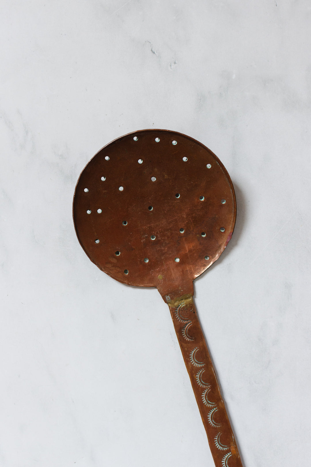 pair of antique French extra large hand forged copper utensils