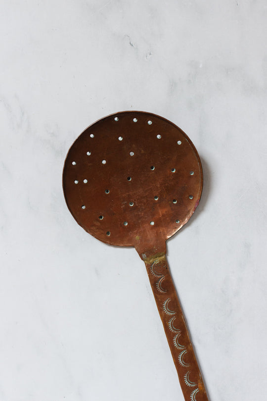 pair of antique French extra large hand forged copper utensils