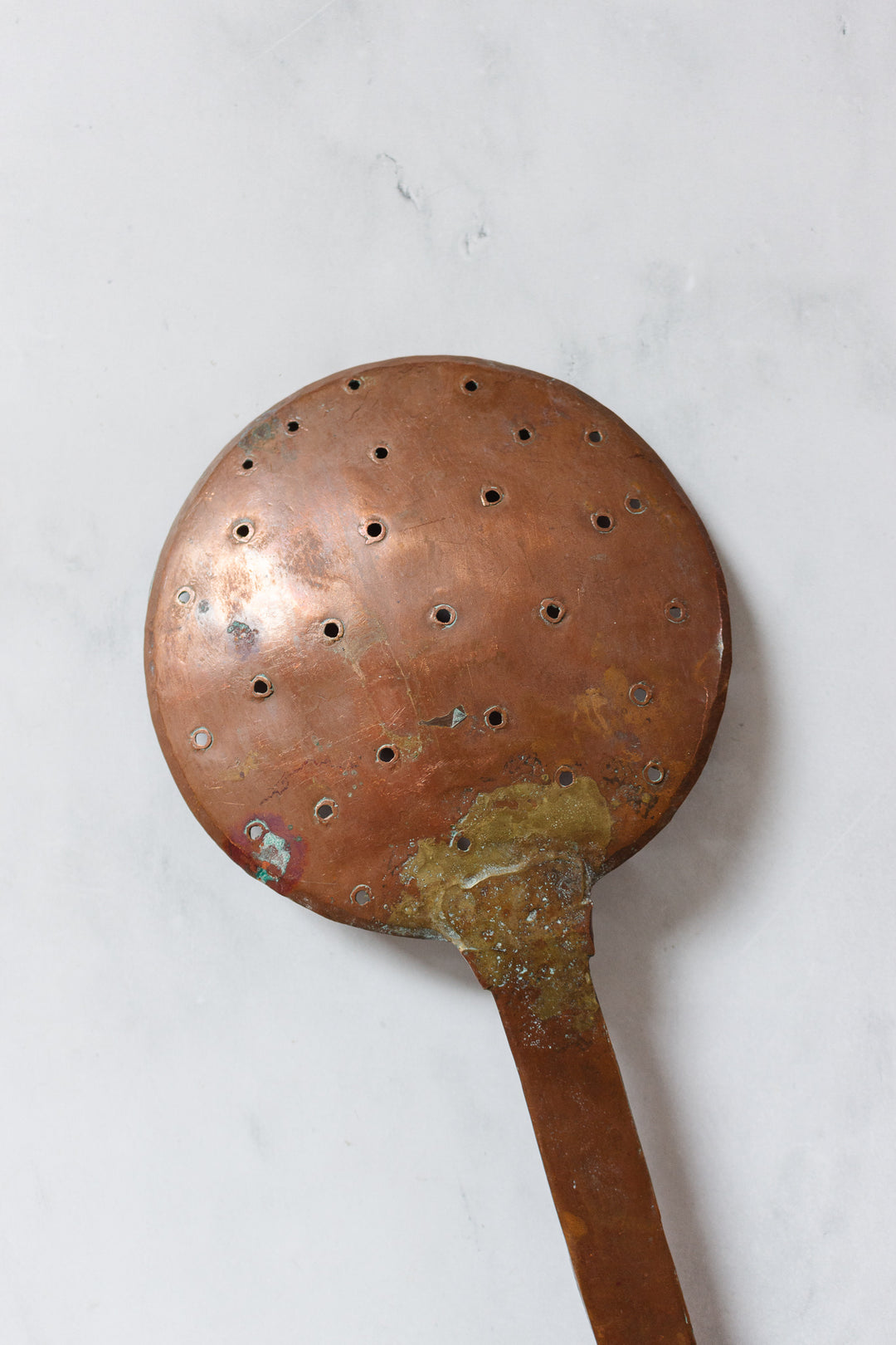 pair of antique French extra large hand forged copper utensils