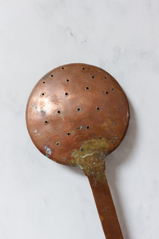 pair of antique French extra large hand forged copper utensils