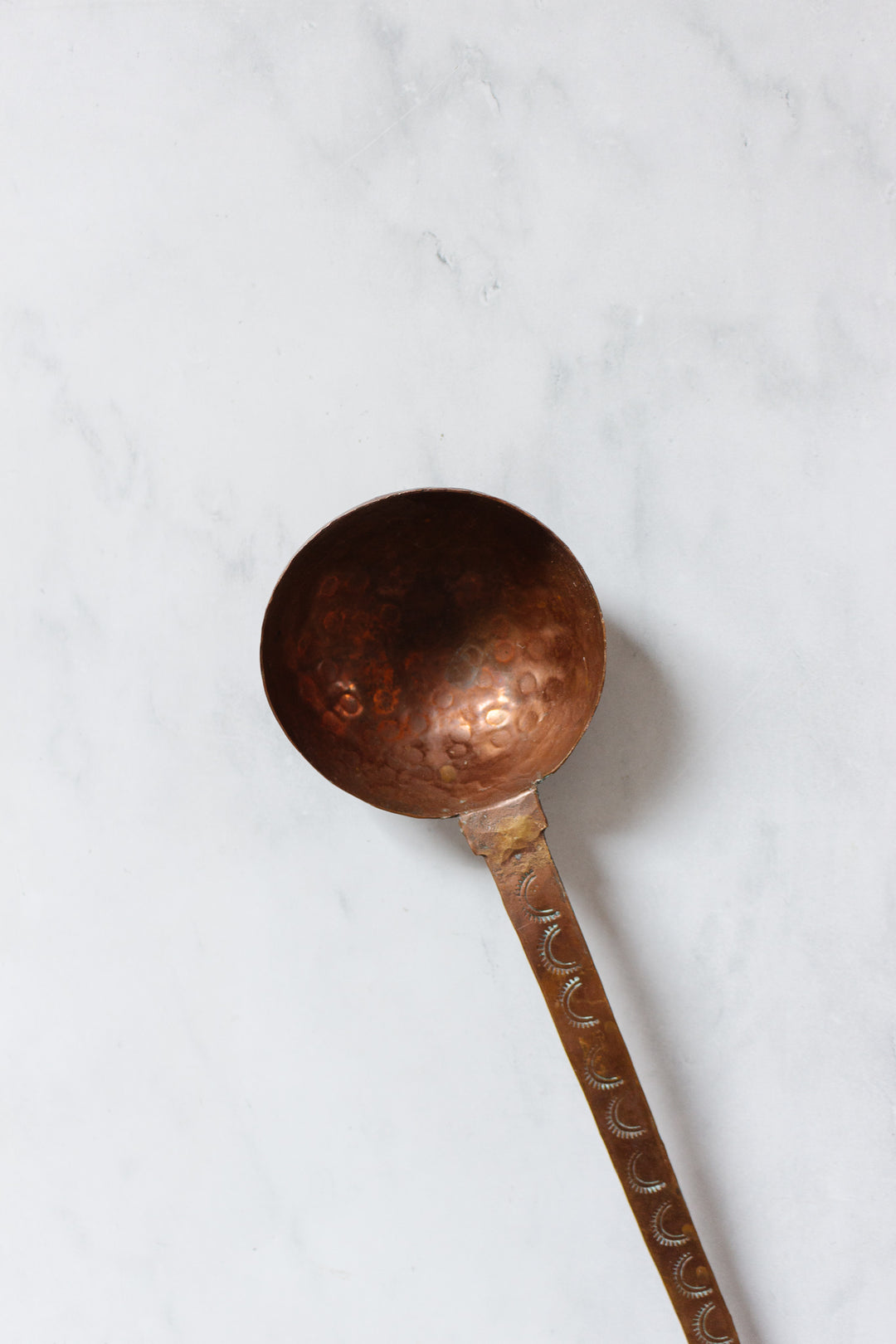 pair of antique French extra large hand forged copper utensils