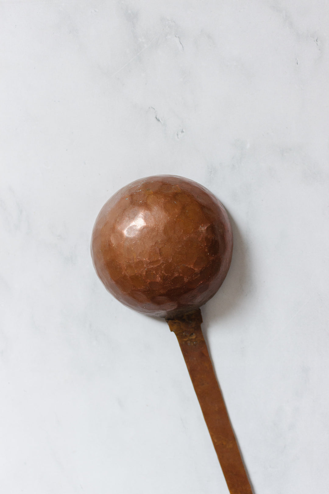 pair of antique French extra large hand forged copper utensils