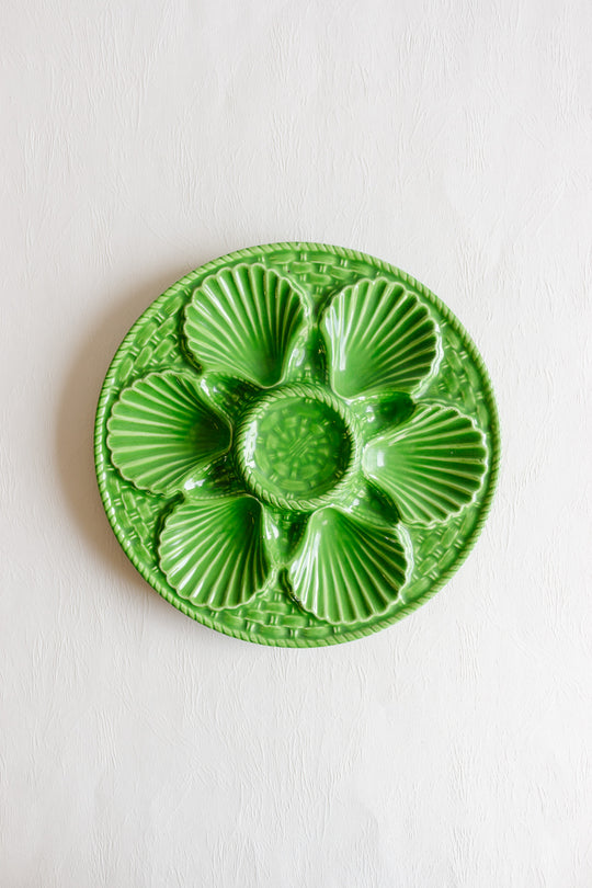 vintage french green oyster plates, set of 3
