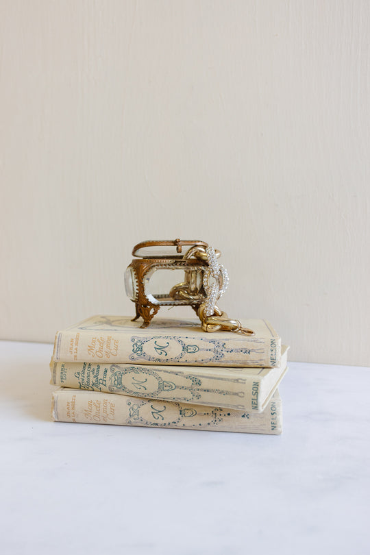 antique french beveled glass and ormolu souvenir "vire" bijoux casket