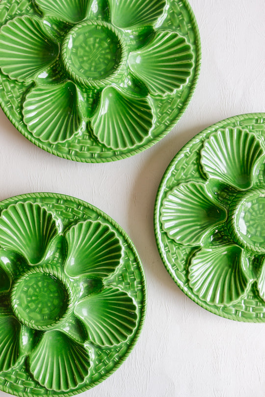vintage french green oyster plates, set of 3