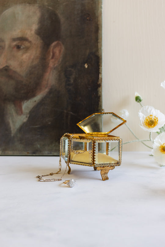 antique french hexagonal beveled glass and ormolu bijoux casket