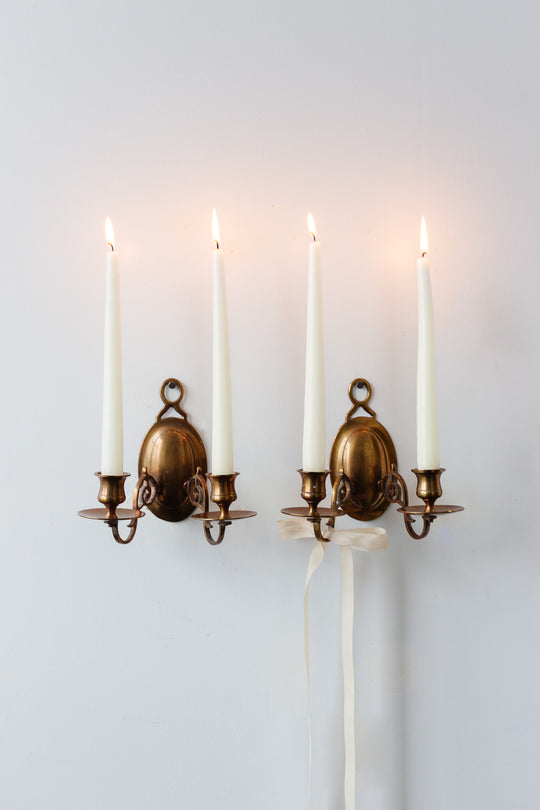 pair of vintage french brass double candle wall sconces