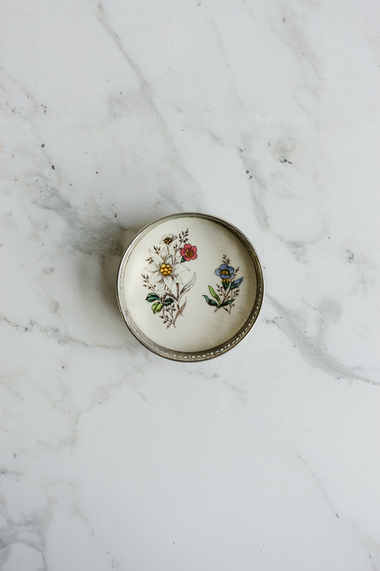 rare antique french polychrome porcelain "sous bouteille" with reticulated metal surround