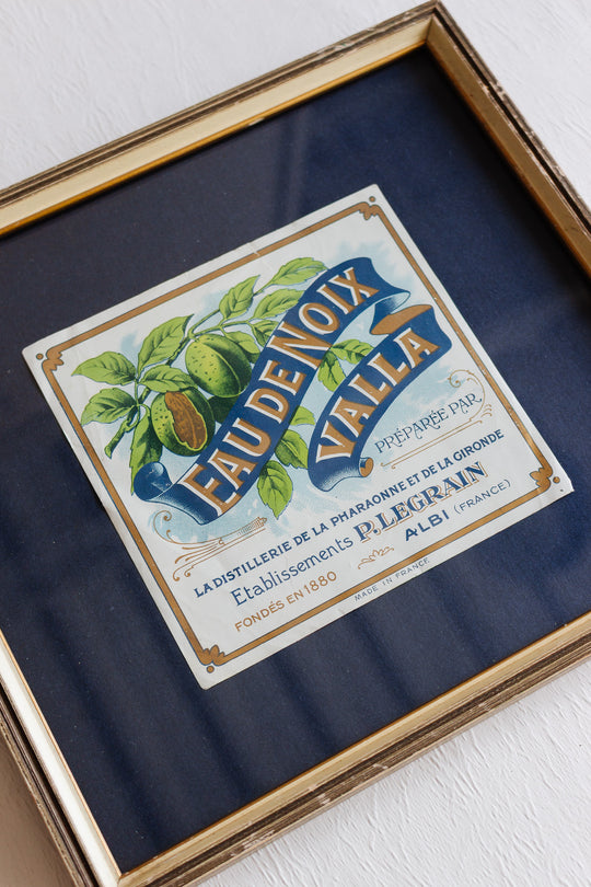 antique french "étiquette de liqueur: eau noix valla"