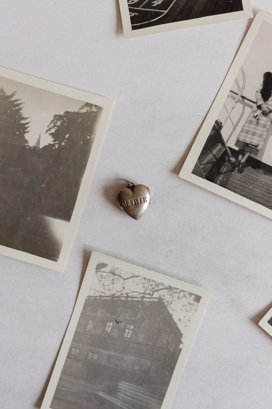 rare antique french “ex voto” solid silver coeur de marie pendant