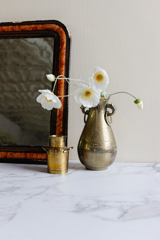 vintage french chinoiserie etched brass vase