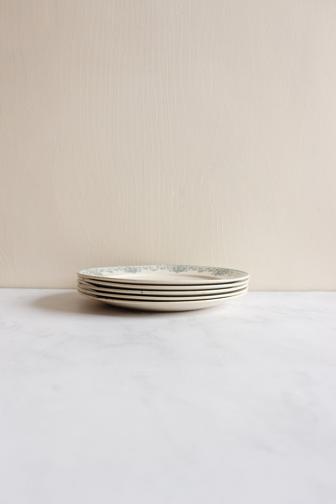 antique french transferware plates,  set of 5