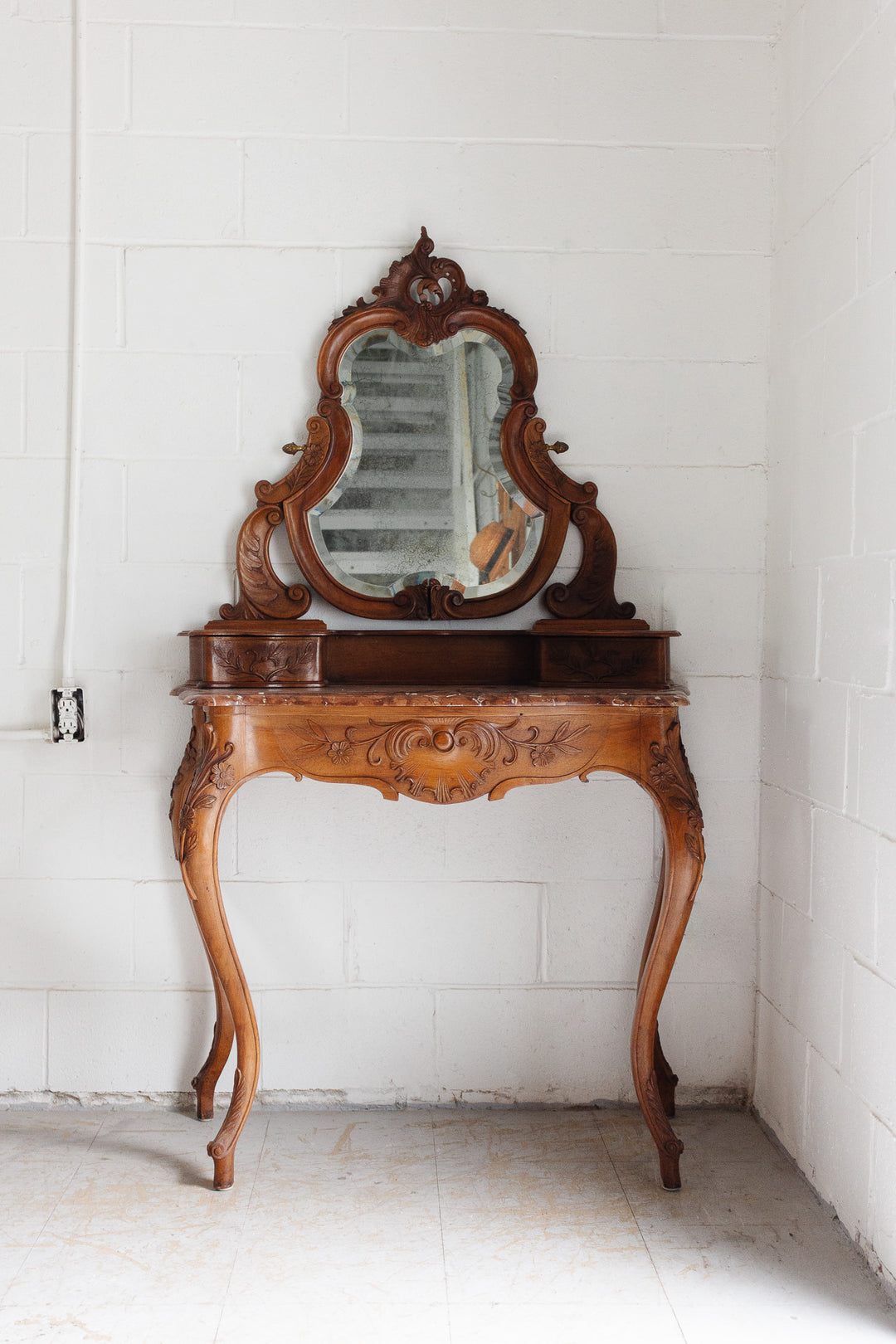 19th century French Louis XV carved walnut vanity