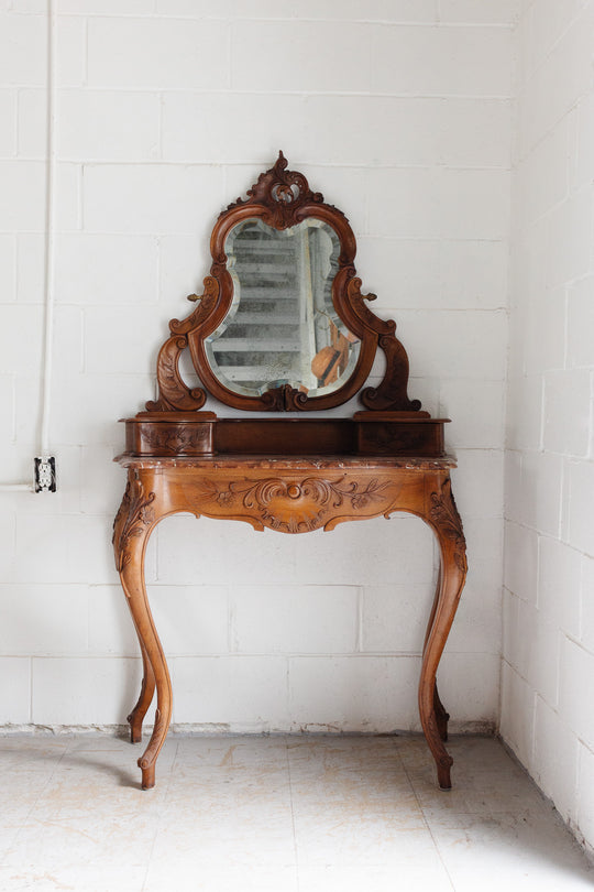 19th century French Louis XV carved walnut vanity
