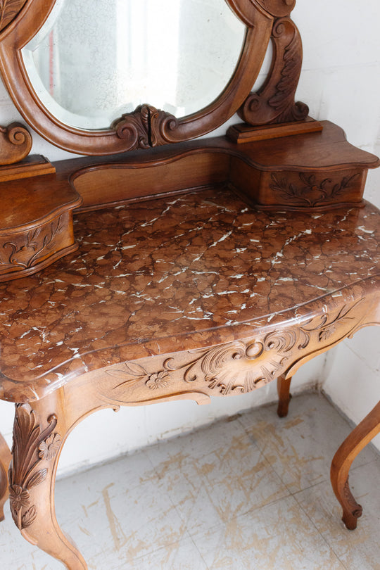 19th century French Louis XV carved walnut vanity