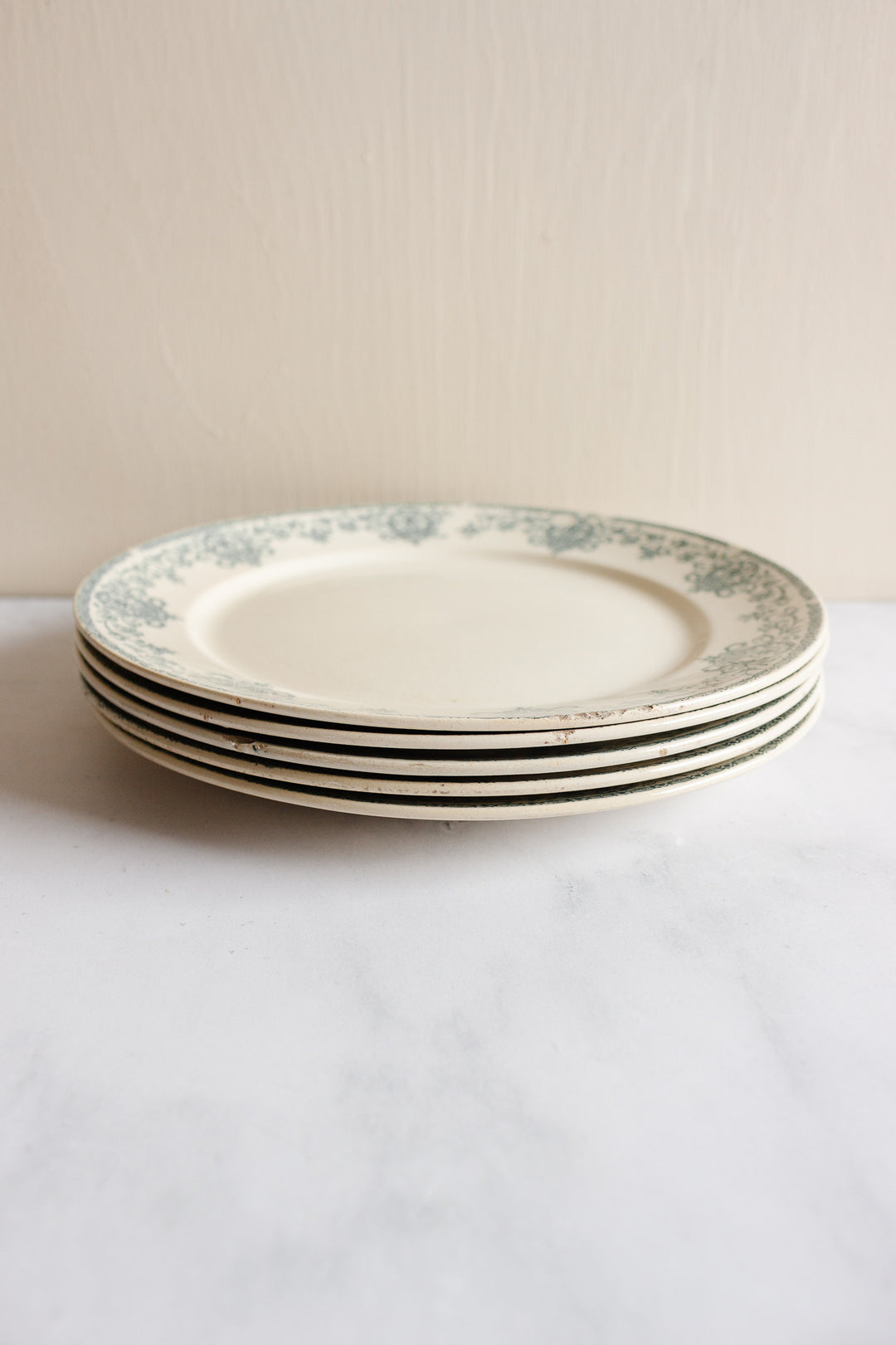 antique french transferware plates,  set of 5