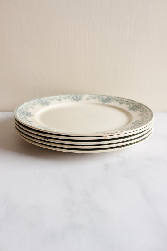 antique french transferware plates,  set of 5