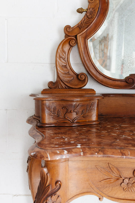 19th century French Louis XV carved walnut vanity
