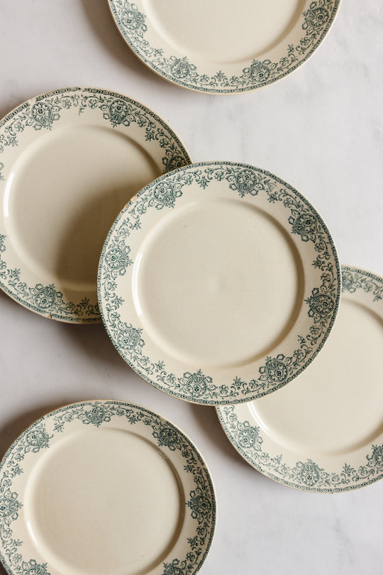 antique french transferware plates,  set of 5