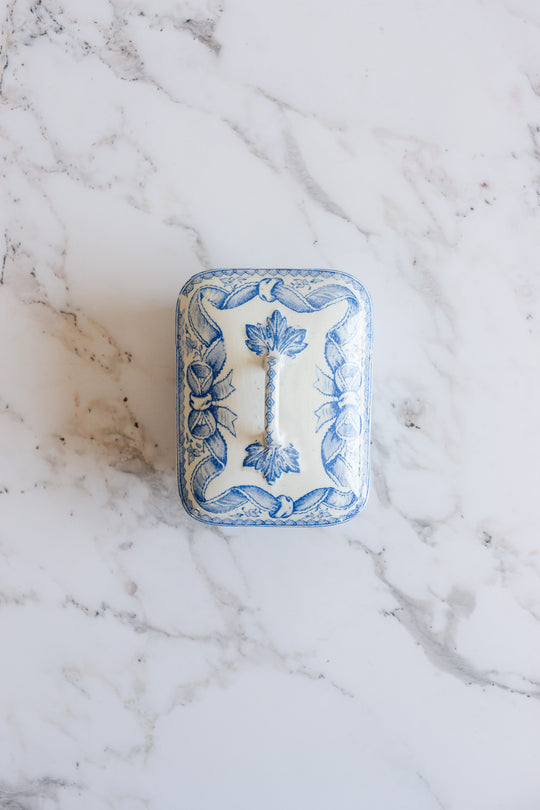 antique french Sarreguemines transferware covered soap dish