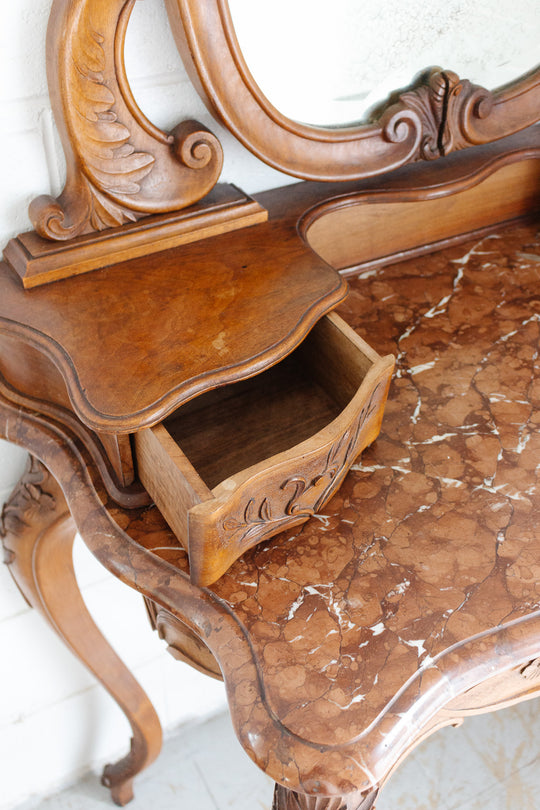 19th century French Louis XV carved walnut vanity
