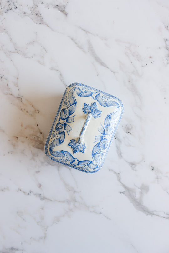 antique french Sarreguemines transferware covered soap dish