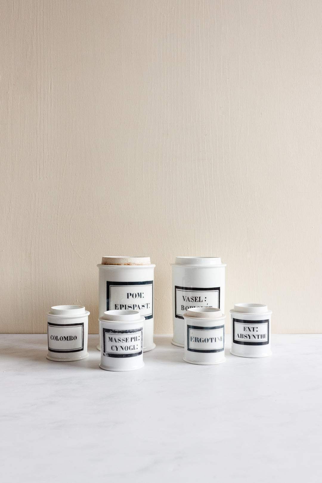 19th century French hand painted porcelain apothecary jars