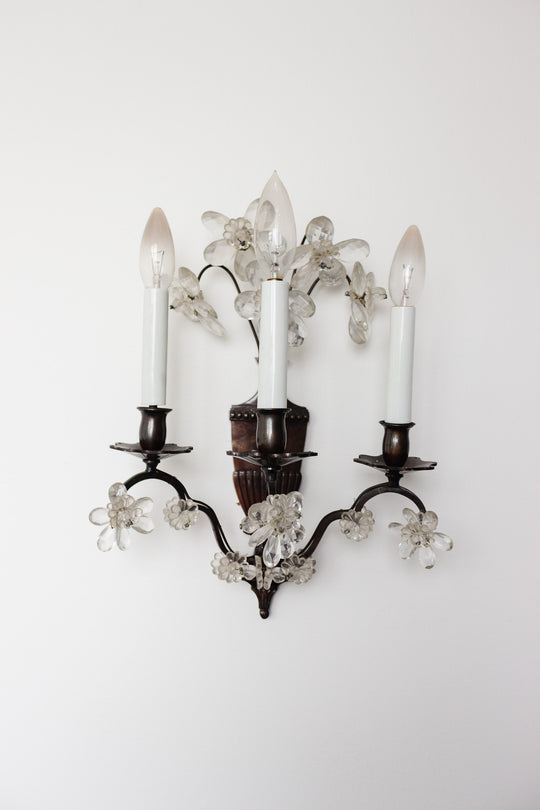 pair of midcentury italian Banci Firenze wall sconces with crystal flowers