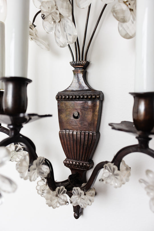 pair of midcentury italian Banci Firenze wall sconces with crystal flowers