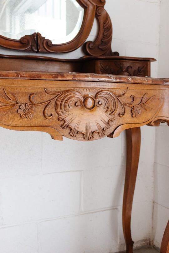 19th century French Louis XV carved walnut vanity