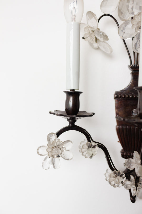pair of midcentury italian Banci Firenze wall sconces with crystal flowers