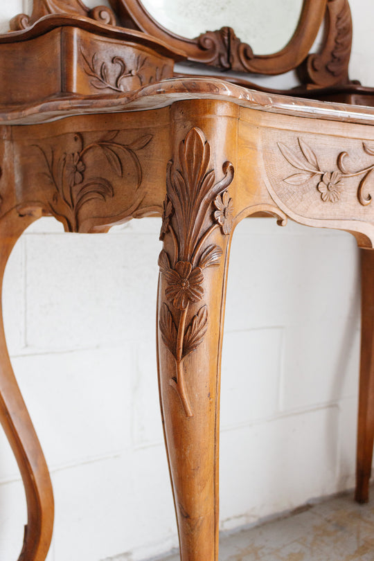 19th century French Louis XV carved walnut vanity