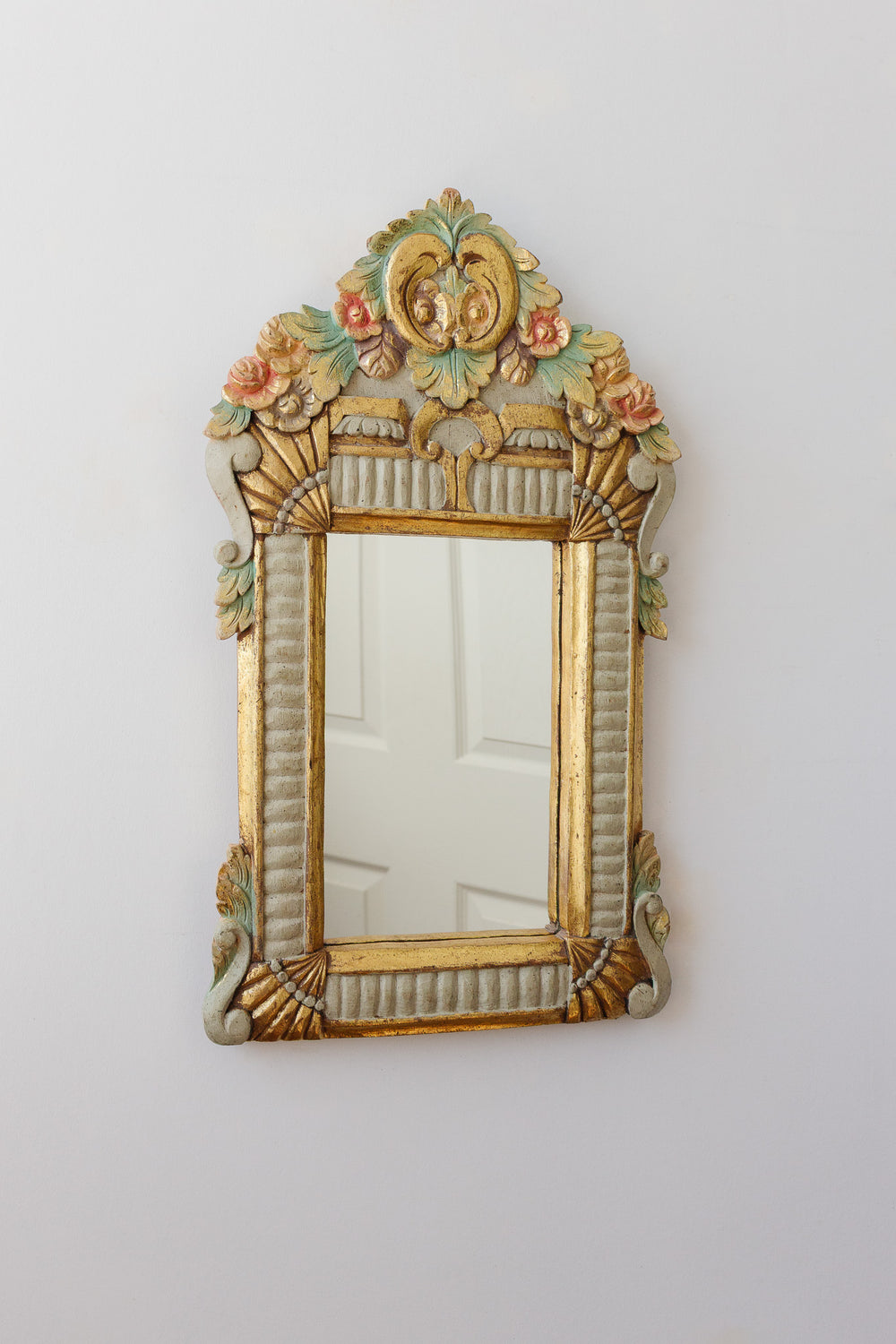 art deco hand painted wood carved mirror