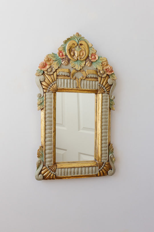 art deco hand painted wood carved mirror